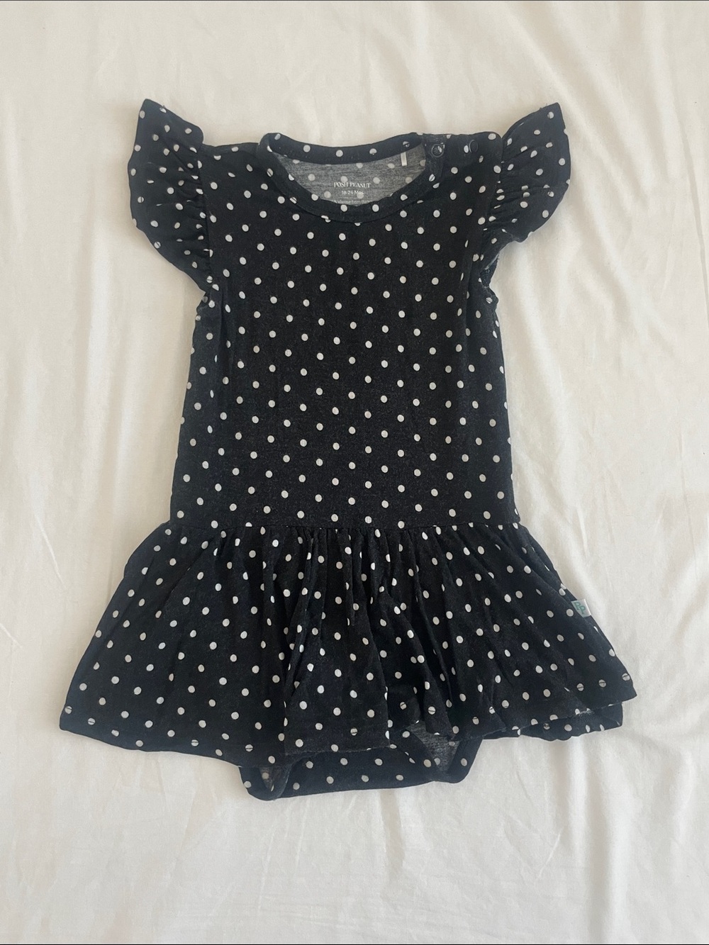 Posh Peanut Black with White Polka Dot Ruffle One-Piece Bodysuit 18-24M (EUC)